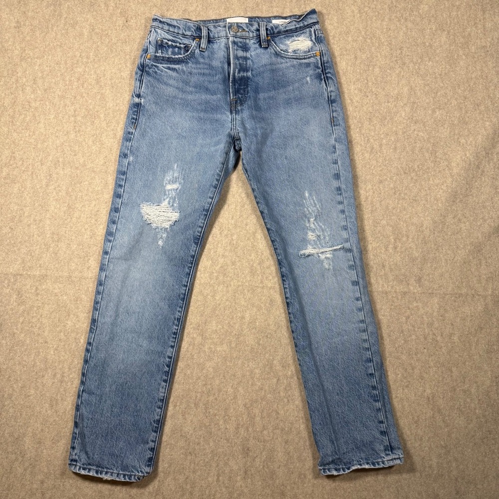 Frame Jeans Womens SZ 30 Le Slouch Light Wash Distressed Hem Cotton Button Fly